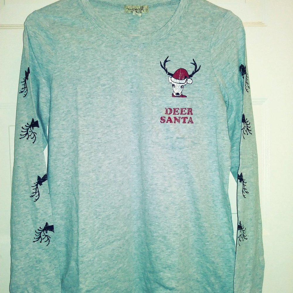 ONE WORLD | Deer Santa Long Sleeve Tee, NWOT